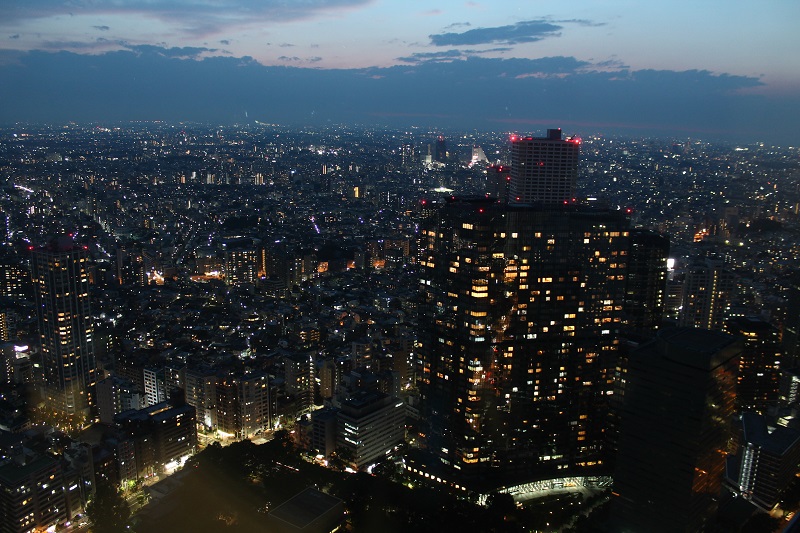 Nočný výhľad na mesto z Tokyo Metropolitan Government Building