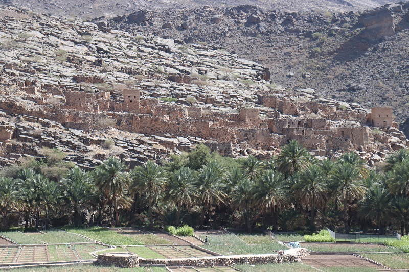 Malá, pekná dedinka na začiatku stúpania k Jebel Shams