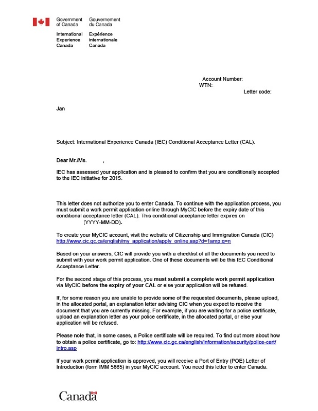 Conditional Acceptance Letter, ktorý sme roku 2015 potrebovali na pokračovanie v žiadosti o Working Holliday víza.