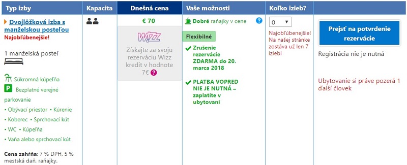 Tiež po prekliknutí na booking.com sa pri hoteloch zobrazuje koľko kreditu dostaneme.