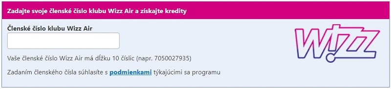 Počas rezervácie hotela na booking.com je potrebné vyplniť číslo Wizzair účtu.